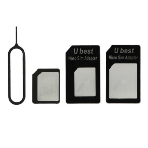 4 in 1 Nano SIM to Micro SIM / Standard SIM Card Adapter and Eject Pin for iPhone 5 4S 4 iPad - Black