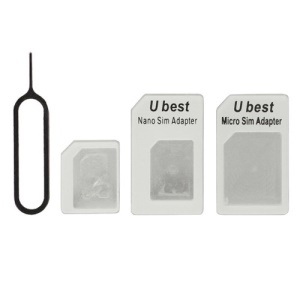 4 in 1 Nano SIM to Micro SIM / Standard SIM Card Adapter and Eject Pin for iPhone 5 4S 4 iPad - White