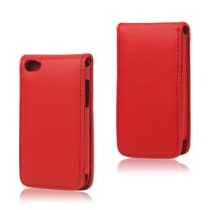 Vertical Leather Flip Case for iPod Touch 4 - Red