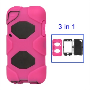 Snap-on Defender Case Cover for iPod Touch 4 4G - Black / Rose