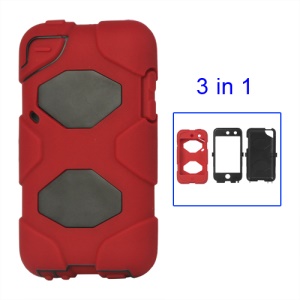 Snap-on Defender Case Cover for iPod Touch 4 4G - Black / Red