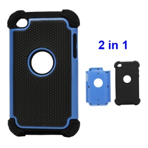 Textured Defender Case Cover for iPod Touch 4 - Black / Blue