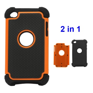 Textured Defender Case Cover for iPod Touch 4 - Black / Orange