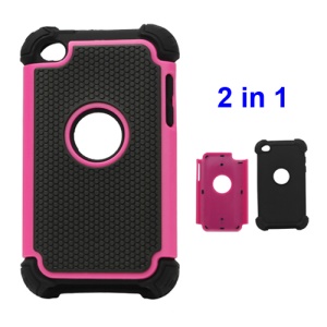Textured Defender Case Cover for iPod Touch 4 - Black / Rose