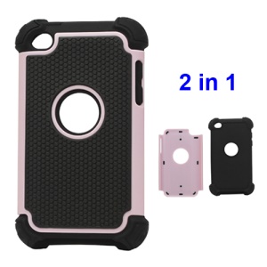 Textured Defender Case Cover for iPod Touch 4 - Black / Pink