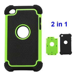 Textured Defender Case Cover for iPod Touch 4 - Black / Green