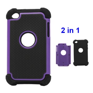 Textured Defender Case Cover for iPod Touch 4 - Black / Purple