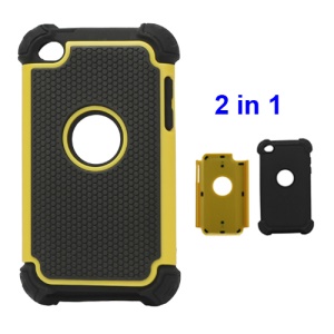 Textured Defender Case Cover for iPod Touch 4 - Black / Yellow
