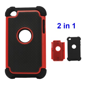 Textured Defender Case Cover for iPod Touch 4 - Black / Red
