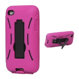 Snap-on Defender Case Cover with Stand for iPod Touch 4 - Rose