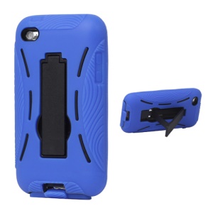 Snap-on Defender Case Cover with Stand for iPod Touch 4 - Blue