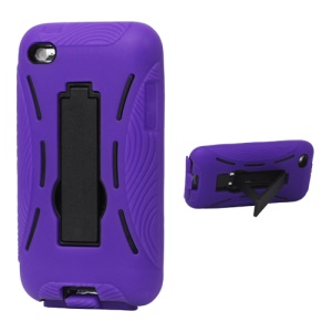 Snap-on Defender Case Cover with Stand for iPod Touch 4 - Purple