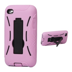 Snap-on Defender Case Cover with Stand for iPod Touch 4 - Pink