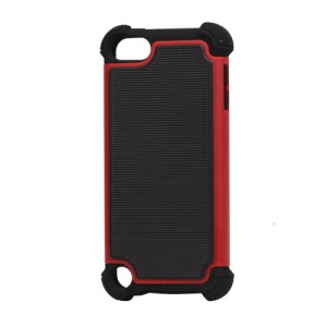 Horizontal Stripe Silicone & Plastic Combo Case Cover for iPod Touch 5 - Black / Red