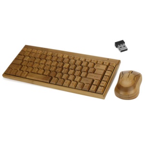 Natural Bamboo Wireless Keyboard & Mouse Set w/ USB Nano Receiver