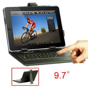 9.7 Inch Tablet PC Leather Keyboard Case with Holder &amp; USB Cable