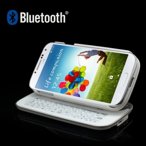 Slide-Out Wireless Bluetooth Keyboard & Stand Case for Samsung Galaxy S4 IV i9500 i9502 i9505 - White