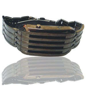 44-LED 3-Color-Light Mens Stainless Steel Wrist Watch with Weekday Display -Black