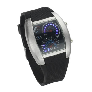 Car Speedometer Matrix Men Sports LED Wrist Watch Display Date Day Calendar