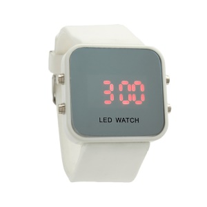 Sports Style Silicone Band Unisex Mirror Face Plastic LED Digital Wristwatch - White