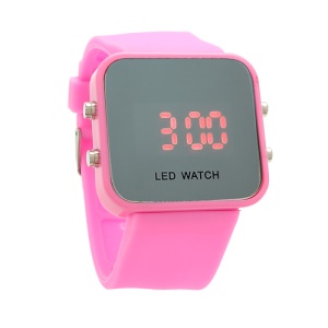 Sports Style Silicone Band Unisex Mirror Face Plastic LED Digital Wristwatch - Pink