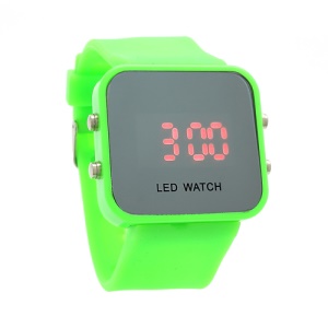 Sports Style Silicone Band Unisex Mirror Face Plastic LED Digital Wristwatch - Green