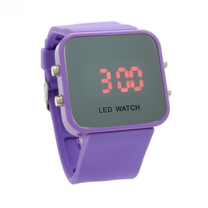 Sports Style Silicone Band Unisex Mirror Face Plastic LED Digital Wristwatch - Purple