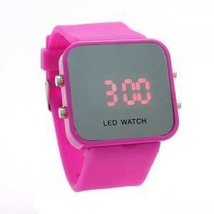 Sports Style Silicone Band Unisex Mirror Face Plastic LED Digital Wristwatch - Rose