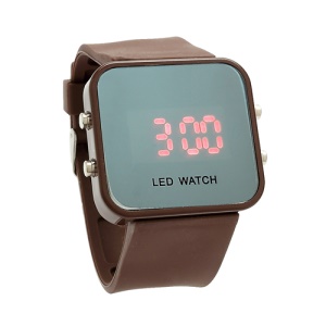 Sports Style Silicone Band Unisex Mirror Face Plastic LED Digital Wristwatch - Coffee