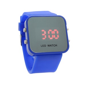 Sports Style Silicone Band Unisex Mirror Face Plastic LED Digital Wristwatch - Dark Blue