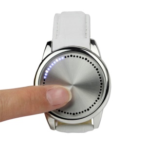 Blue LED Fashion Men Women Unisex Touch Screen Smart Wrist Watch - White Leather Band