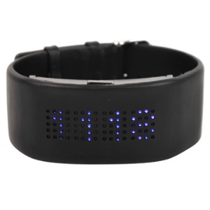 Blue 80-LED Dot Matrix Cuff Leather Band Led Wrist Watch