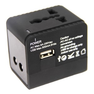 Black Universal World Travel Adaptor with USB Charger