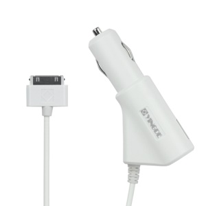 1A Auto Car Charger with USB Port for iPhone iPod iPad - White