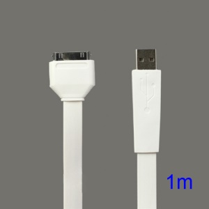 Flat USB Sync Data Charging Cable for iPhone iPad iPod - White