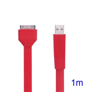 Flat USB Sync Data Charger Noodle Cable for iPhone iPad iPod - Red