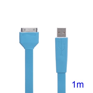 Flat USB Sync Data Charging Noodle Cable for iPhone iPad iPod - Baby Blue