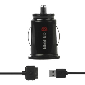 Griffin 2 in 1 Dual USB Car Charger Adapter with Charging Cable for iPad iPhone iPod 2.1A - Black
