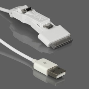 3 in 1 Retractable Mini Micro USB Sync Data Charger Cable for iPad 2 The New iPad iPhone 4S - White