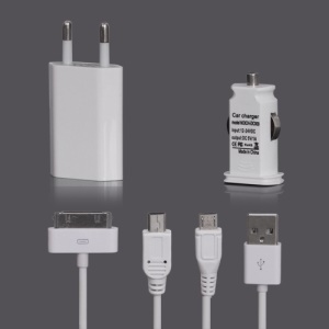 Travel Charger + Car Charger + 3 in 1 USB Cable for iPhone Samsung HTC ect - EU Plug