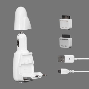 2 in 1 USB Travel Charger + Car Charger for New iPad / iPad 2 and Samsung Galaxy Tab - White