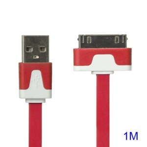 Colorful Dock Connector to USB Noodle Flat Cable for iPhone 4S 4 3GS 3G New iPad iPod Touch 4 - Red