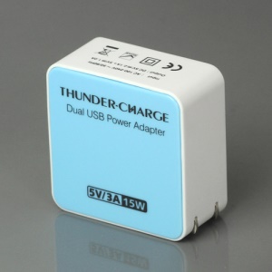 US Plug 15W 2-Port USB Power Adapter Charger for iPhone 4S iPad 2 The New iPad Samsung i9300 Galaxy S 3 HTC etc - Blue