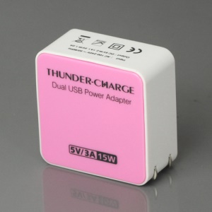 US Plug 15W 2-Port USB Power Adapter Charger for iPhone 4S iPad 2 The New iPad Samsung i9300 Galaxy S 3 HTC etc - Pink