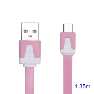 Noodle Micro USB Data Sync Charge Cable for Samsung HTC Sony Nokia LG Blackberry Motorola etc - White / Pink