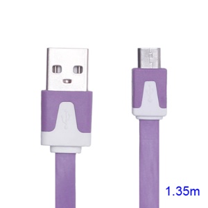 Noodle Micro USB Data Sync Charge Cable for Samsung HTC Sony Nokia LG Blackberry Motorola etc - White / Purple