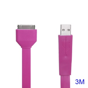 Noodle-shaped 30pin Dock Connector to USB Flat Cable for iPad iPhone iPod 3M - Purple