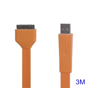Noodle-shaped 30pin Dock Connector to USB Flat Cable for iPad iPhone iPod 3M - Orange