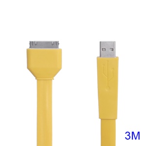 Noodle-shaped 30pin Dock Connector to USB Flat Cable for iPad iPhone iPod 3M - Yellow