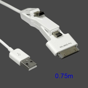 Multi-functional Apple 30 Pin / Samsung Galaxy Tab 30 Pin + Micro USB + Mini USB Data Sync Charge Cable for iPad iPhone iPod Samsung Galaxy Tab - White